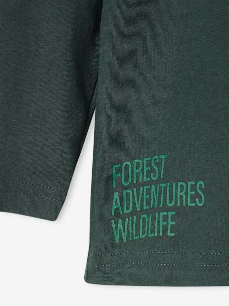 Tee-shirt motif animal garçon en coton recyclé écru+vert sapin 