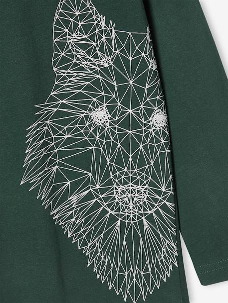 Tee-shirt motif animal garçon en coton recyclé écru+vert sapin 