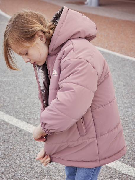 Mädchen Wende-Jacke mit Kapuze, Wattierung Recycling-Polyester silberfarben 