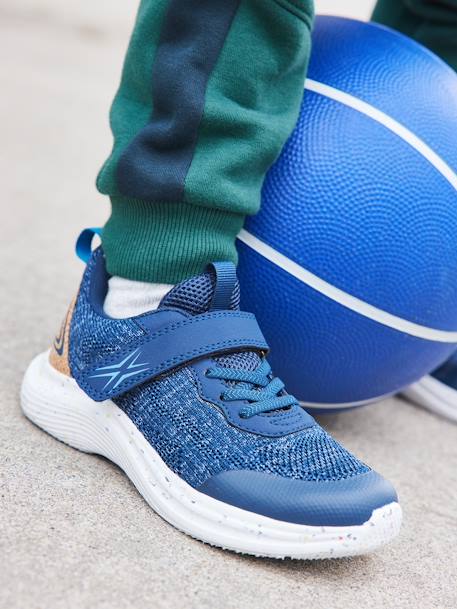 Baskets légères lacées et scratchées enfant bleu 