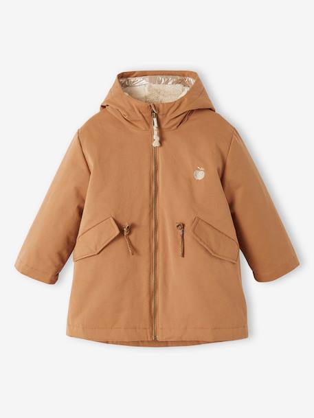 Parka à capuche 3 en 1 fille avec doudoune brillante doublée sherpa camel 