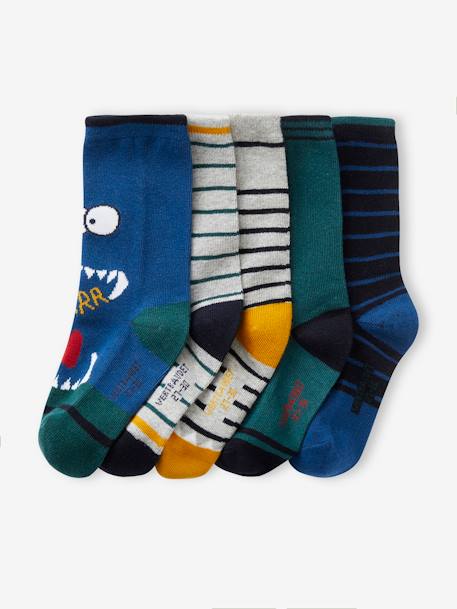 Lot de 5 paires de chaussettes 'monstres' garçon bleu 