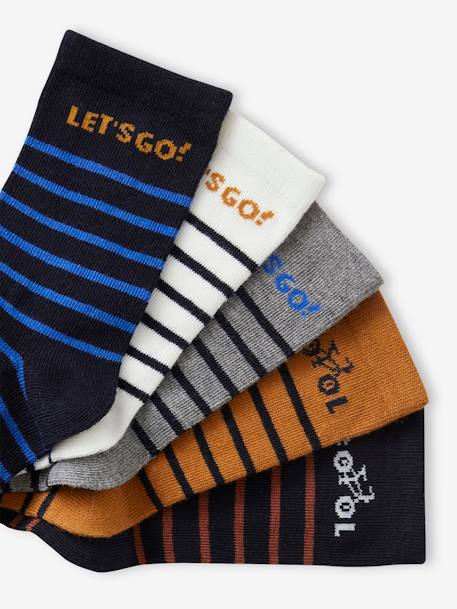 Lot de 5 paires de chaussettes rayées garçon bleu nuit 