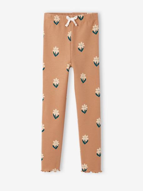 Legging fille en maille côtelée noisette+rose pâle+vert de gris 