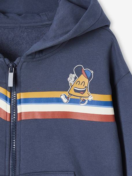 Sweat à capuche zippé animé de rayures garçon bleu nuit 