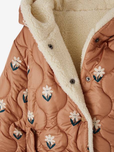 Wendbare Mädchen Kapuzen-Steppjacke mit Teddyfleece, Wattierung Recycling-Polyester haselnuss 