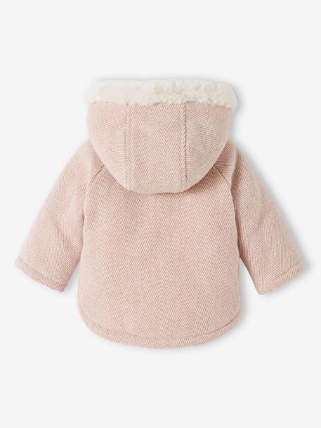 Manteau en drap de laine Bébé doublé de fausse fourrure rose 