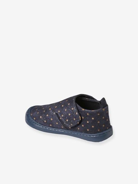 Chaussons scratchés bébé en cuir souple bleu imprimé 