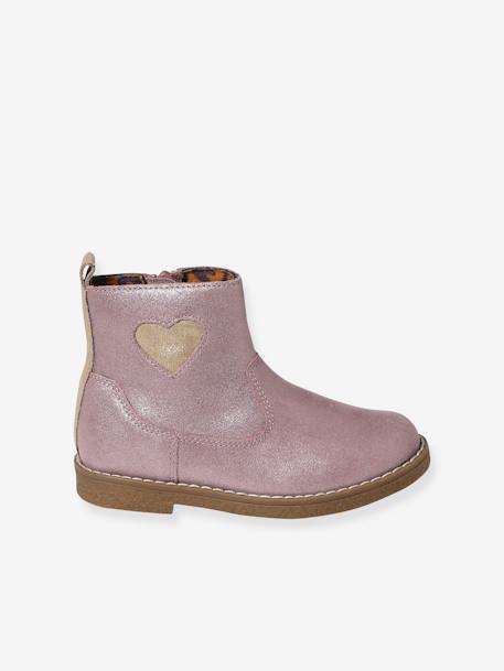 Boots coeur en cuir fille collection maternelle rose 