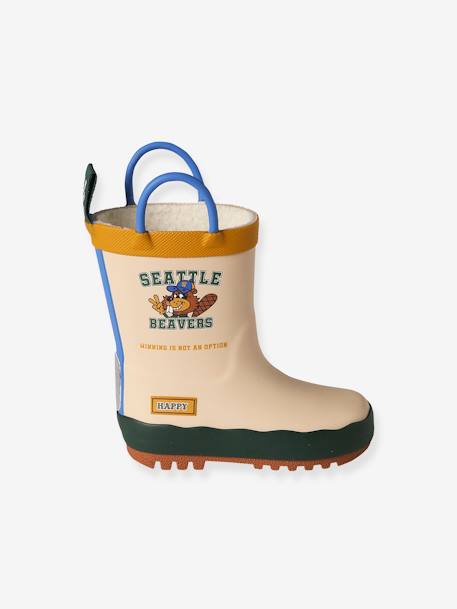 Bottes de pluie fourrées en caoutchouc imprimé bébé beige 