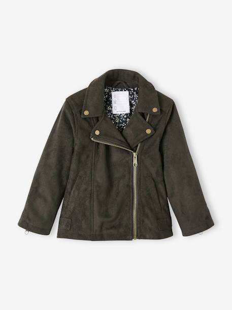 Veste en nubuck style perfecto fille anthracite+marron 