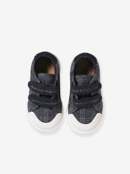 Baby Stoff-Sneakers mit Klettverschluss blau kariert+grau kariert 