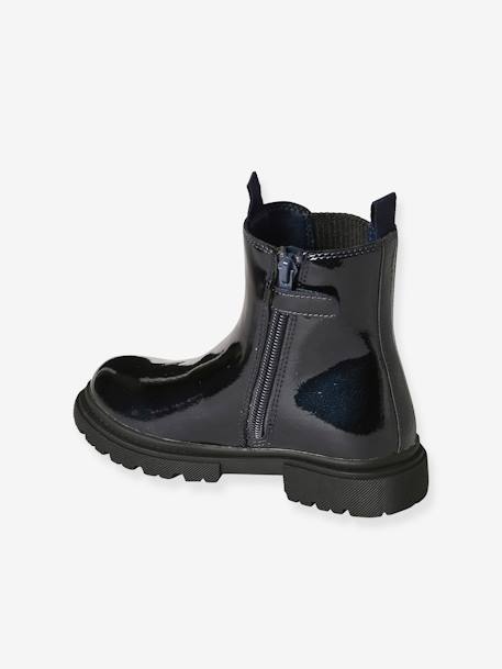 Boots vernies zippées et élastiquées fille marine 