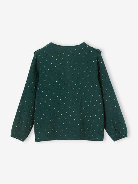 Blouse volantée en gaze de coton fille terracotta+vert 