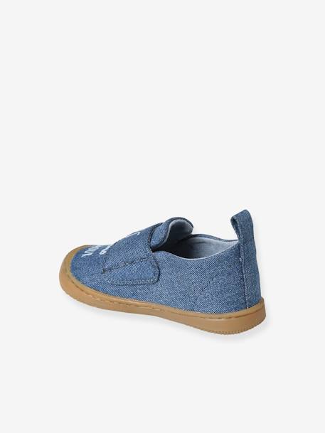 Chaussons scratchés bébé en toile denim bleu jean 