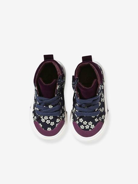 Hohe Baby Schnürsneakers mit Reissverschluss violett bedruckt 