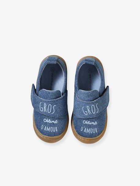 Chaussons scratchés bébé en toile denim bleu jean 