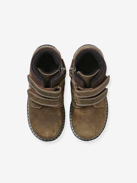 Boots scratchées et zippées en cuir enfant collection maternelle kaki 