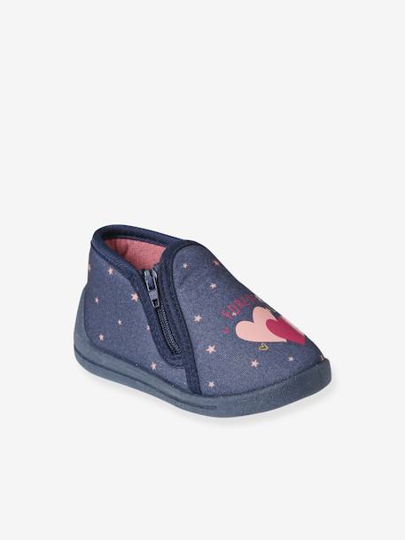 Chaussons zippés bébé en toile bleu 