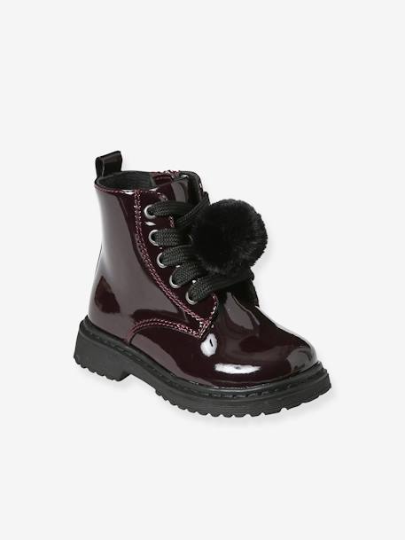 Boots vernies lacées et zippées bébé bordeaux 