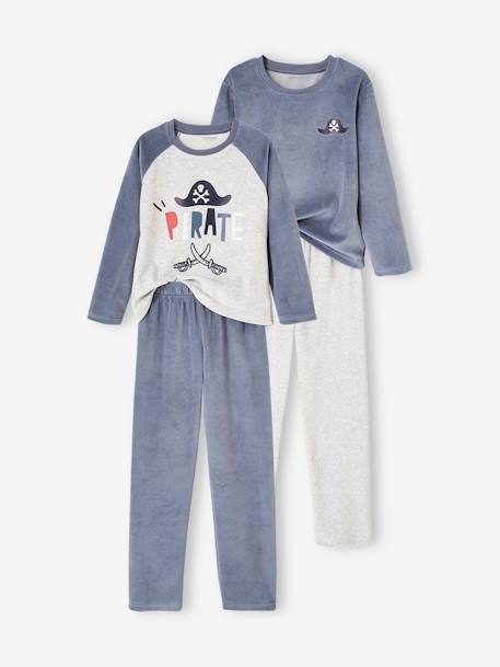 Lot de 2 pyjamas pirates en velours garçon bleu grisé 