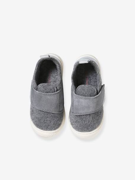 Chaussons scratchés bébé en feutre gris chiné 