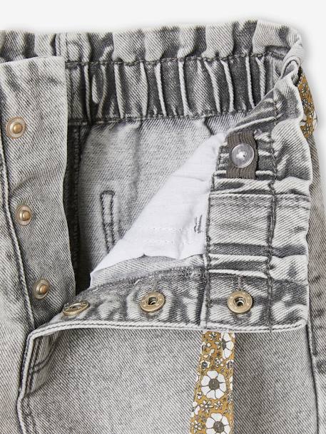 Jean style paperbag et sa ceinture fleurie fille denim brut+denim gris+stone 