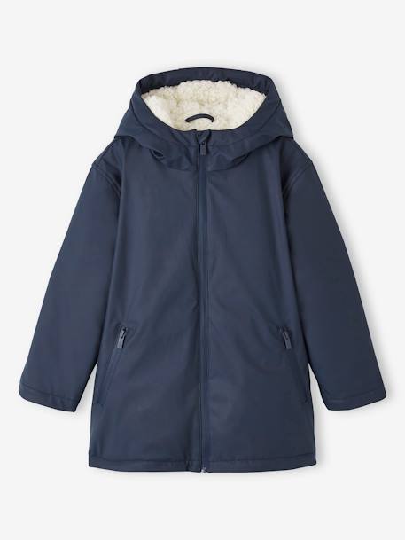 Jungen Regenjacke mit Kapuze & Teddyfleece-Futter nachtblau 