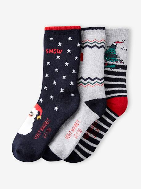 Coffret de 3 paires de mi-chaussettes de Noël garçon marine 