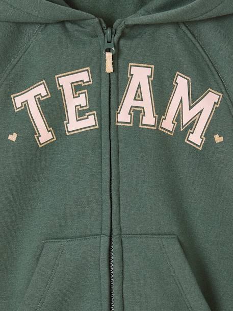 Sweat zippé à capuche motif 'Team' sport fille marine+vert+vert d'eau 