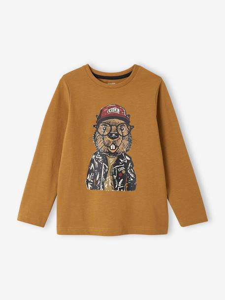 Jungen Shirt mit Tiermotiv karamell+khaki+WOLF grau meliert 