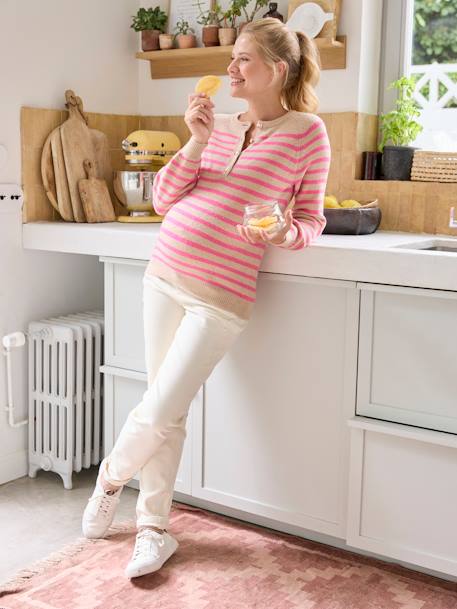 Pullover für Schwangerschaft & Stillzeit mit Henley-Ausschnitt puderbeige 