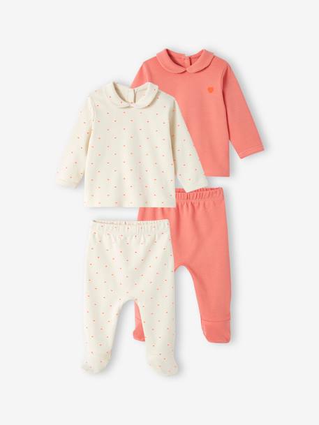 Lot de 2 pyjamas coeur  fluo bébé en interlock écru 