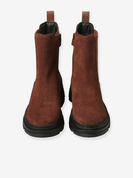 Boots zippées et élastiquées cuir junior marron 