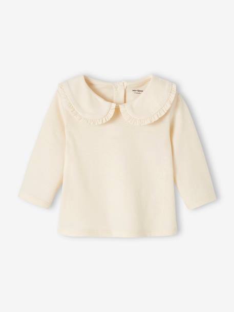 Baby Mädchen Shirt, Bubikragen mit Rüschen beige+hellbeige 