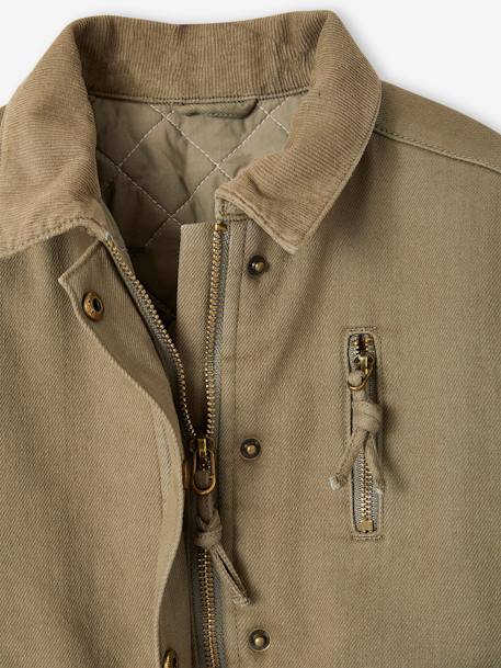 Gesteppte Mädchen Jacke mit Stickerei hinten khaki 