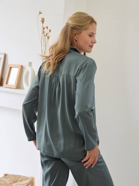 Satin-Schlafanzug für Schwangerschaft & Stillzeit Oeko-Tex schiefergrau 