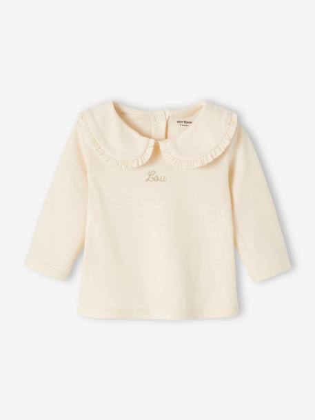 Baby Mädchen Shirt, Bubikragen mit Rüschen beige+hellbeige 