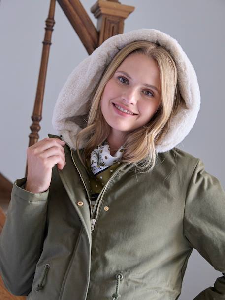 Umstands-Winterjacke mit Webpelz-Futter khaki 