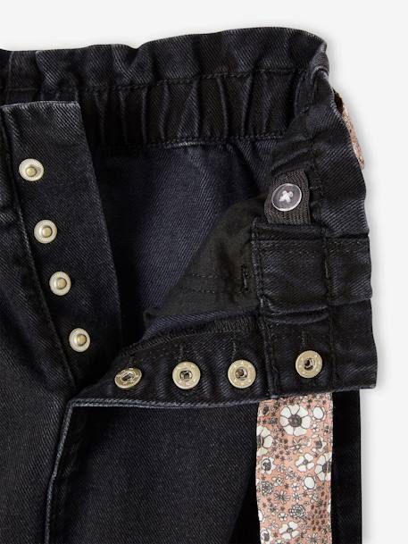 Jean style paperbag et sa ceinture fleurie fille denim black+denim brut+denim gris+stone 