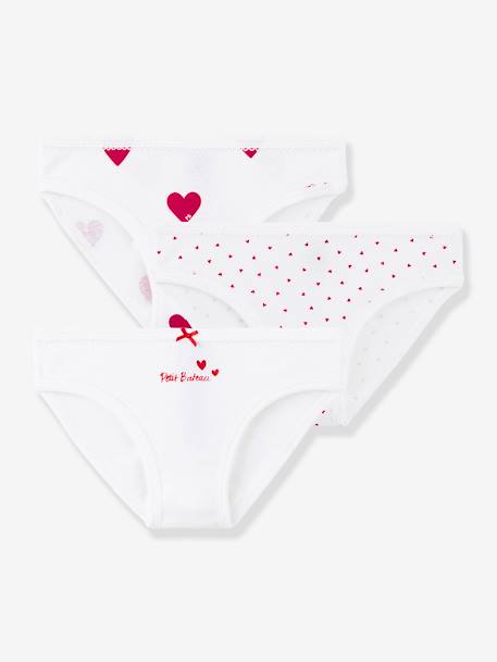 3er-Pack Mädchen Slips aus Bio-Baumwolle PETIT BATEAU weiss/Herzen 