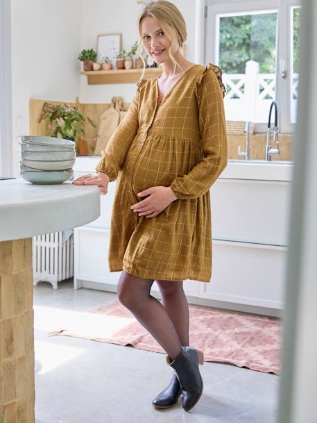 Kleid für Schwangerschaft & Stillzeit, Glitzer-Karos khaki 