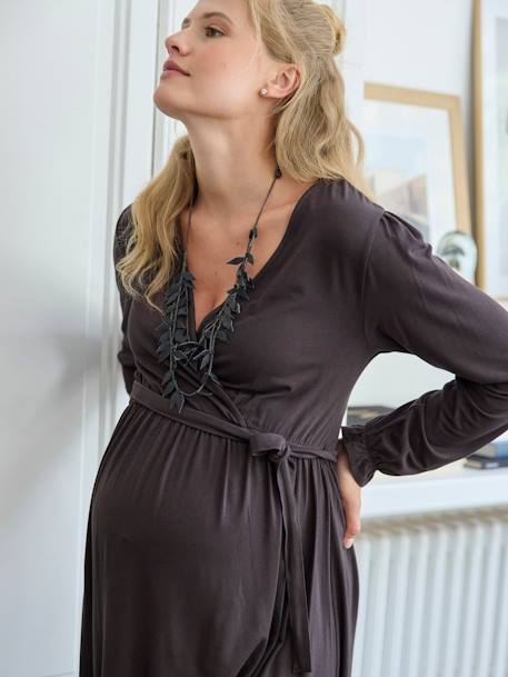 Jerseykleid für Schwangerschaft & Stillzeit, Wickeloptik schokoladenbraun 