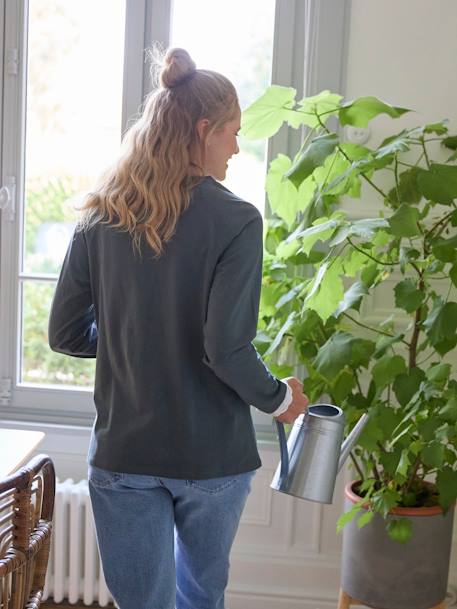 T-shirt bi-matière grossesse et allaitement bleu pétrole 