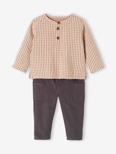Ensemble bébé chemise vichy + pantalon en velours carreaux marron 