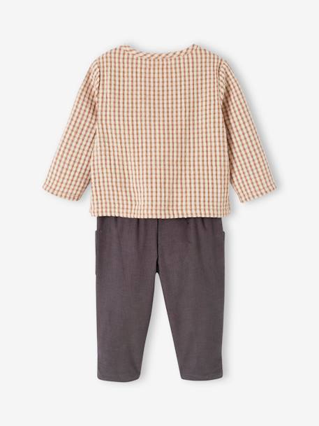 Ensemble bébé chemise vichy + pantalon en velours carreaux marron 