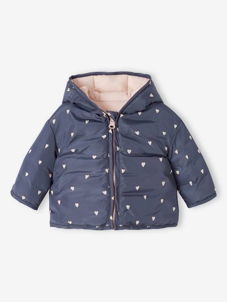 Wendbare Baby Steppjacke mit Recycling-Polyester dunkelblau+parme 