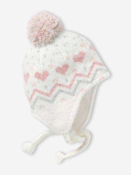 Ensemble bébé fille bonnet + snood + moufles maille jacquard fluffy écru 