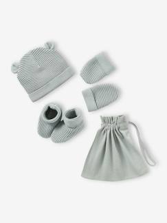 Vêtements en lot-Bébé-Accessoires-Bonnet, écharpe, gants-Ensemble bonnet, moufles et chaussons bébé naissance et son sac assorti