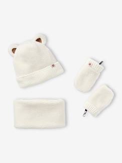 Bébé-Accessoires-Bonnet, écharpe, gants-Ensemble "Bear Mood" bébé garçon bonnet + snood + moufles en sherpa